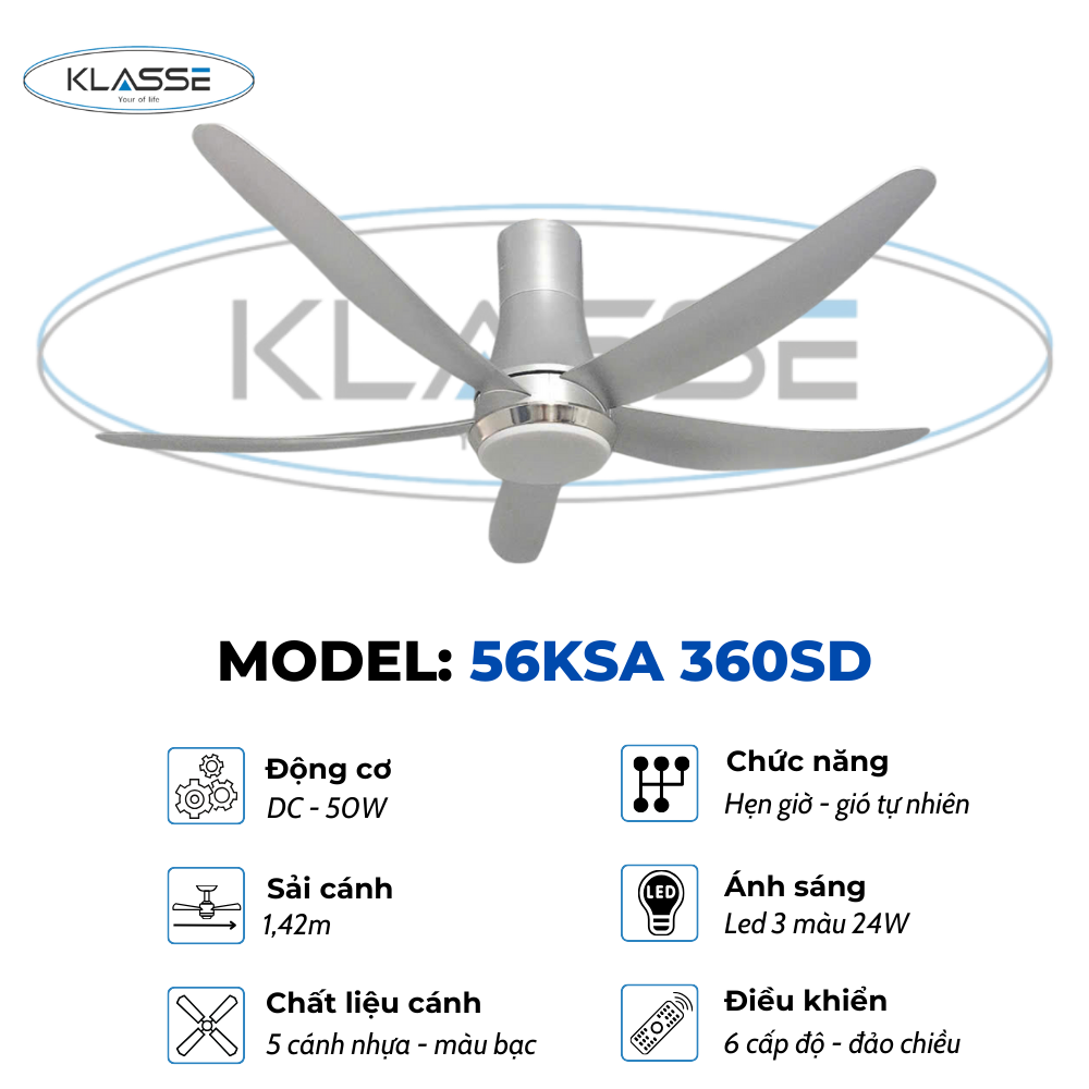 Quạt trần một đèn Klasse 56KSA 360SD Hàng chính hãng