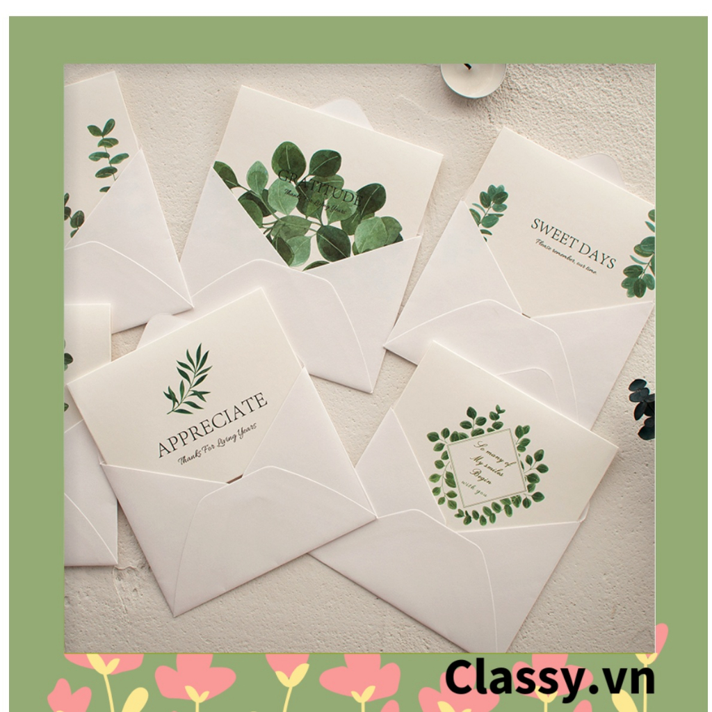 Thiệp Cổ điển Vintage in hình lá cây, giấy art sang trọng kèm phong bì giấy trắng và nhãn dán sticker Q627