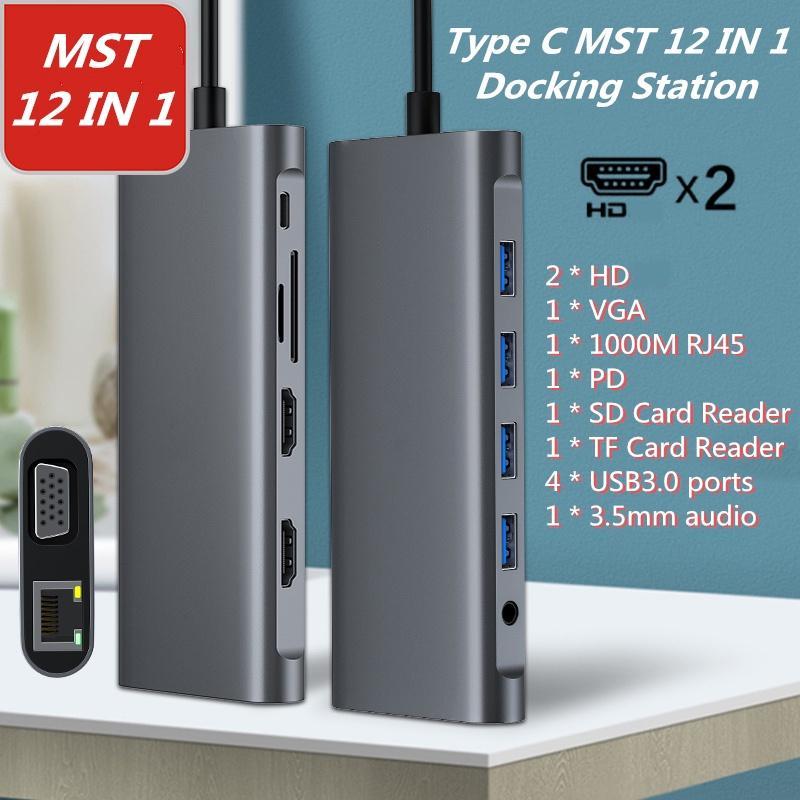 Bộ Hub Chuyển Đổi 12 Trong 1 Type c Sang HDMI 4k VGA RJ45 SD / TF Usb3.0 Hub Cho Notebook Laptop USBC