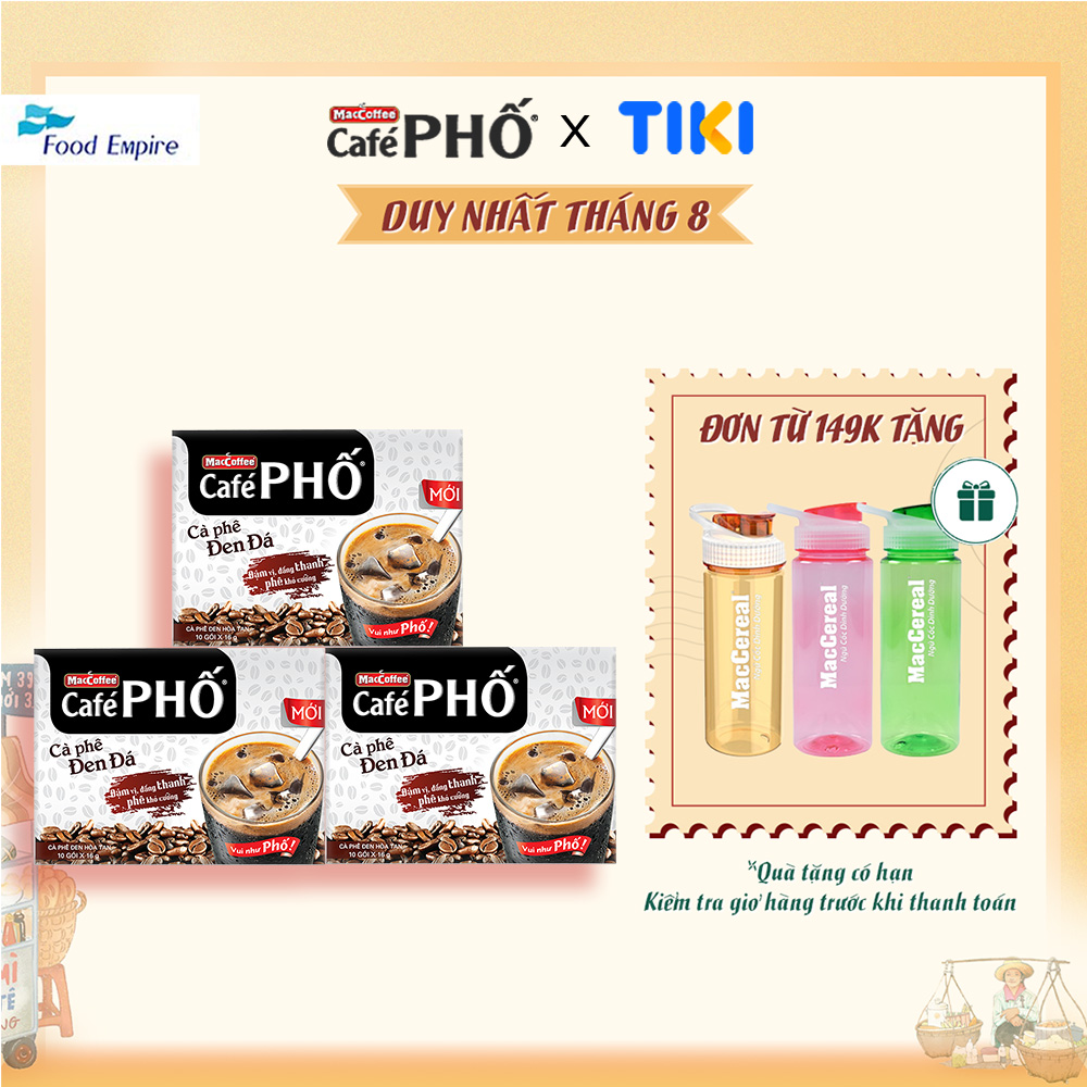 Combo 3 hộp Cà phê Phố Đen Đá - Maccoffee (hộp 10 gói x 16g)