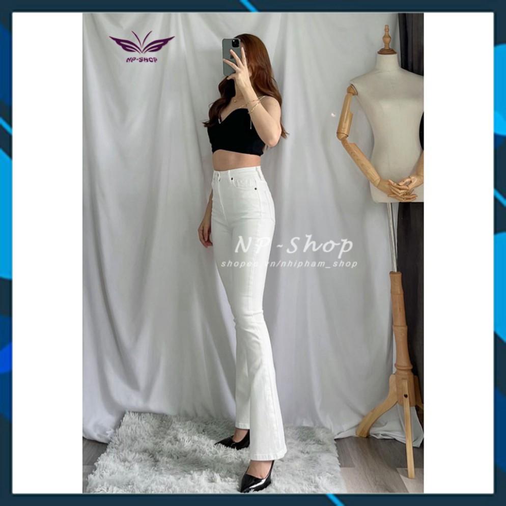 Quần jean ống loe lưng cao ️ Quần bò nữ trơn form dài ống bass vnxk NhiPham Shop️