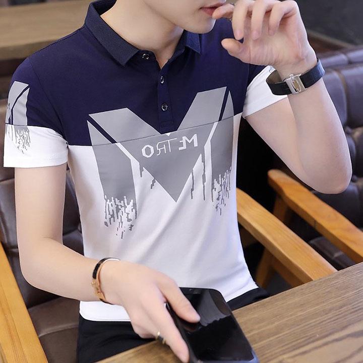 Áo thun nam có cổ tay ngắn polo họa tiết vải thun cotton co giãn thoáng mát - MKT63