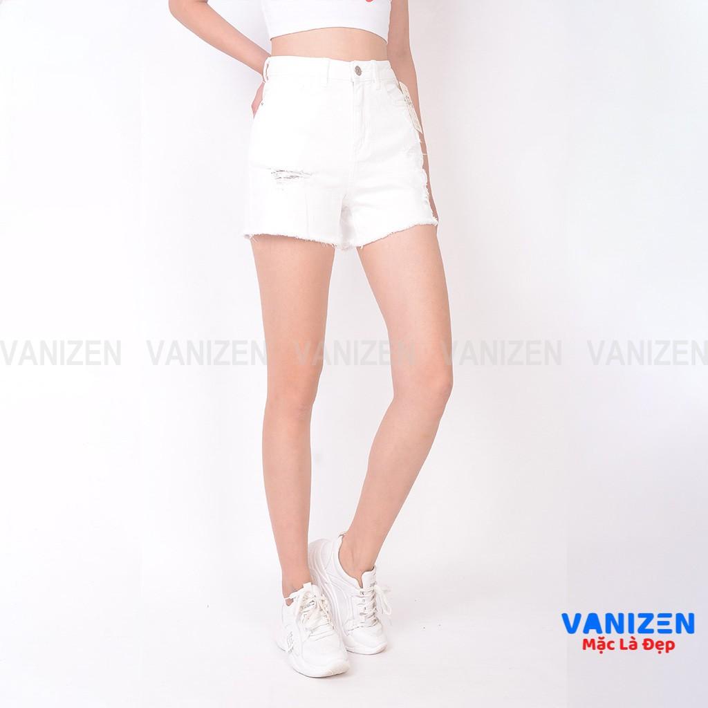Quần short jean nữ ngắn đẹp lưng cao cạp cao gấu tua rua rách đen trắng hàng cao cấp mã 4420 VANIZEN