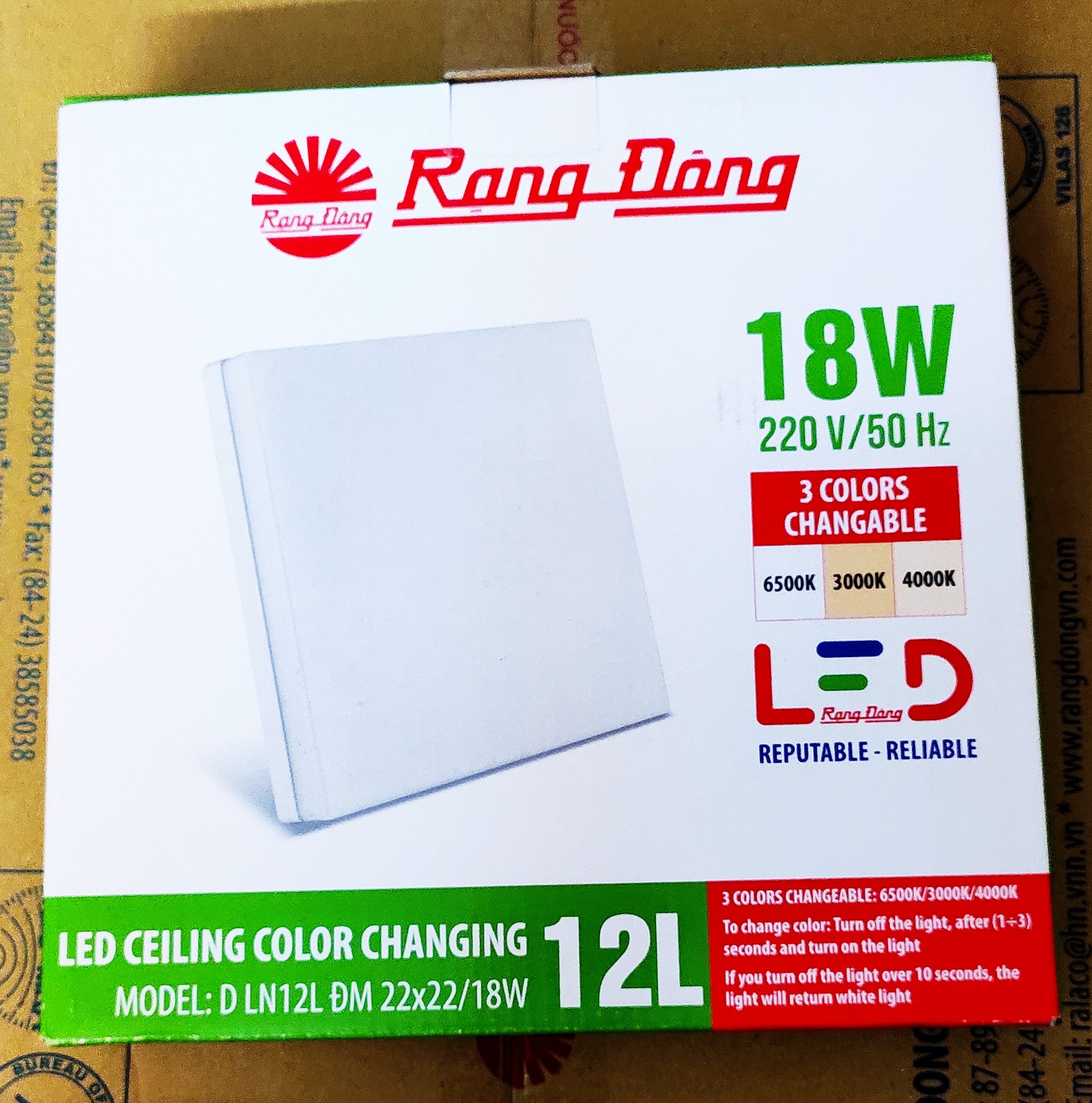 Combo 05 cái Đèn led ốp trần đổi màu 18W Rạng Đông mã D LN12L ĐM 22mmx18W