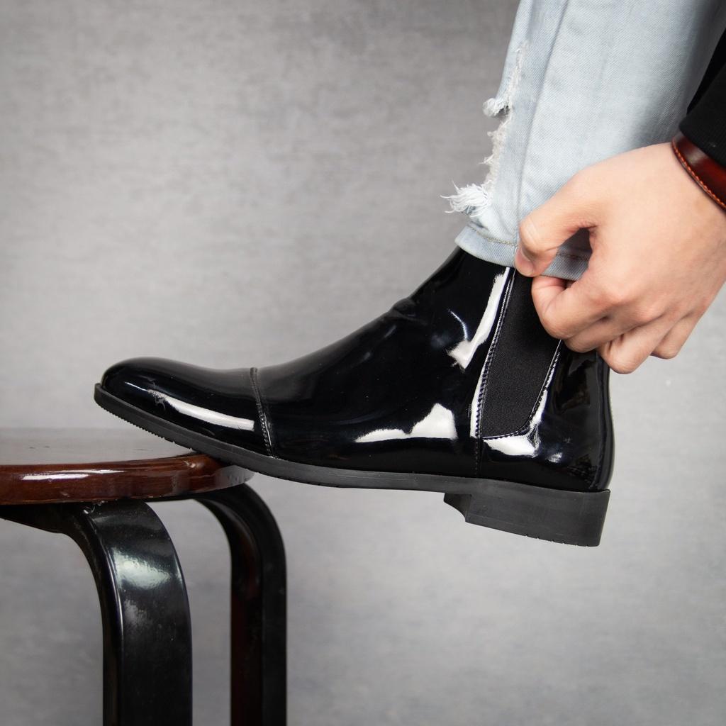 Giày Chelsea Boots Nam Da Bóng, Khóa Zip Thiết Kế Hiện Đại, Sang Trọng, Đẳng Cấp