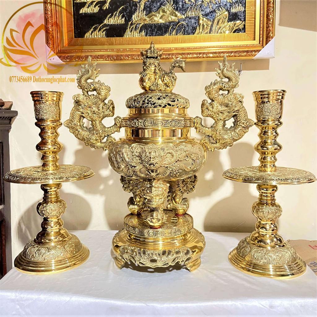 Bộ Tam Sự Đỉnh Tròn Bằng Đồng Cao 62cm
