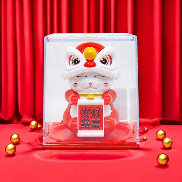 Mô Hình Mèo Thần Tài Múa Lân May Mắn - WanLongDa 7002-1 - Màu Đỏ