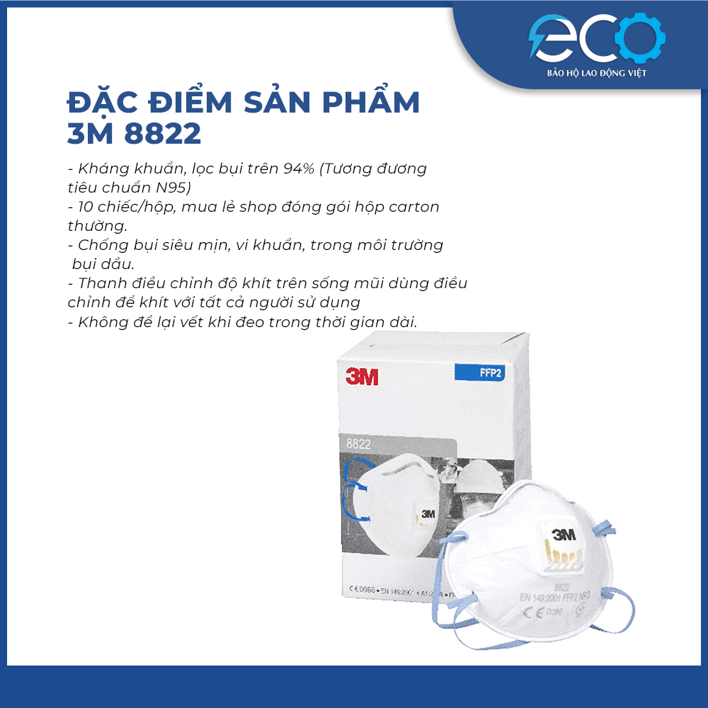 Khẩu trang than hoạt tính 3M 8822 lọc bụi mịn, vi khuẩn