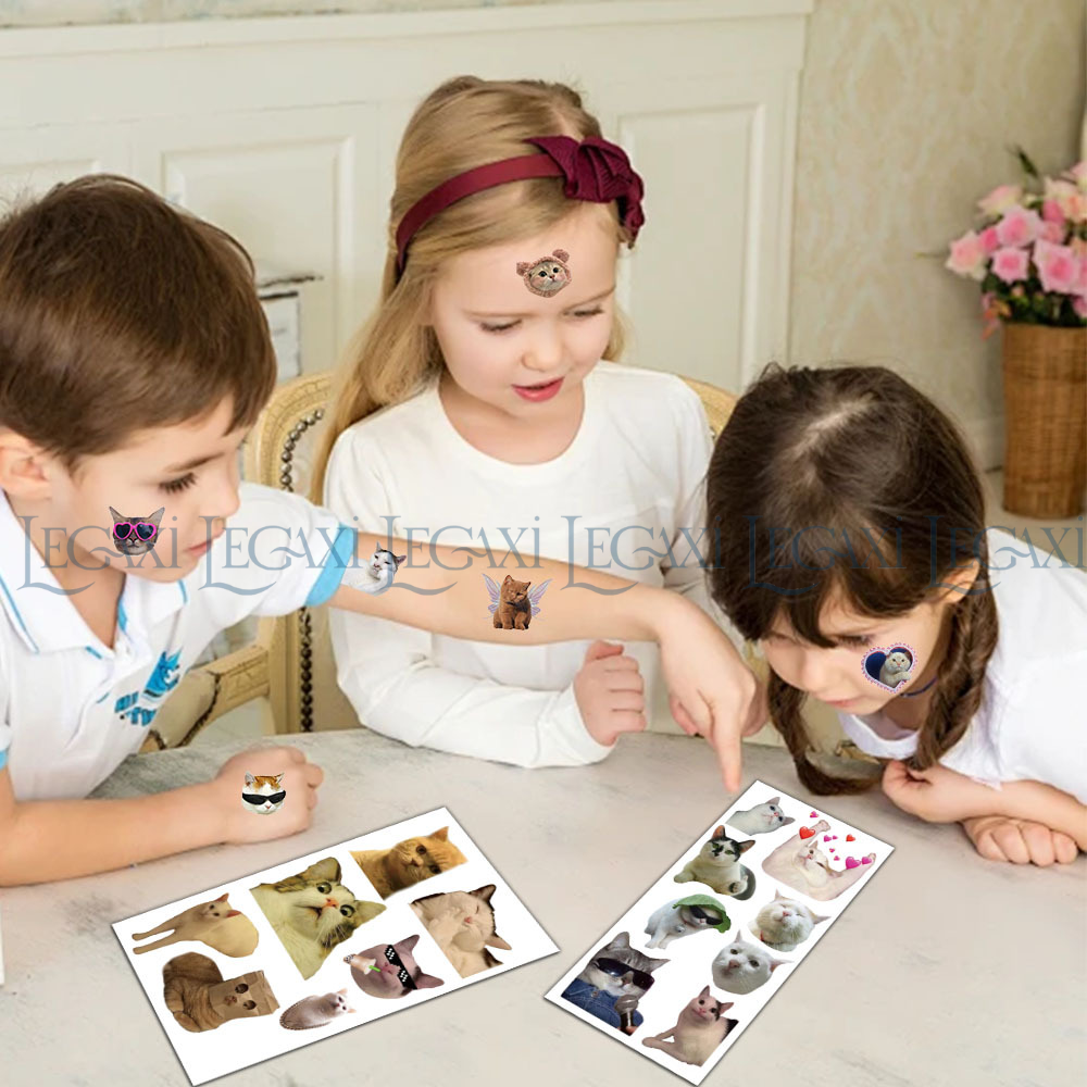 Set 10 Tờ Hình Xăn Dán Mèo Ngộ Nghĩnh Tattoo Sticker Mèo Meme Vô Tri Dễ Thương Hài Hước Cute Cho Bé