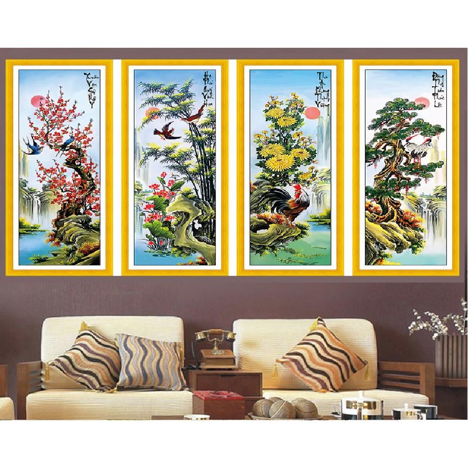 Tranh thêu 3D tứ quý tùng cúc trúc mai mn0122 (kích thước 146 x 100cm)