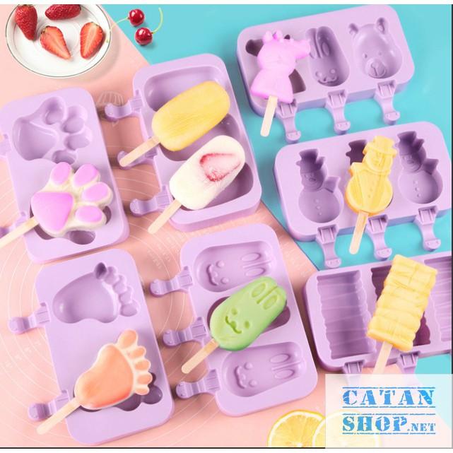 Khuôn silicon làm kem trái cây hình dáng siêu cute, đáng yêu, dễ thương tặng Kèm 50 que gỗ GD305-Khuonkem