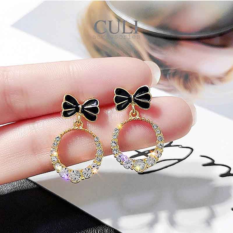 Khuyên tai dáng dài hình nơ kết đá xinh xắn, style Hàn Quốc HT613 - Culi accessories