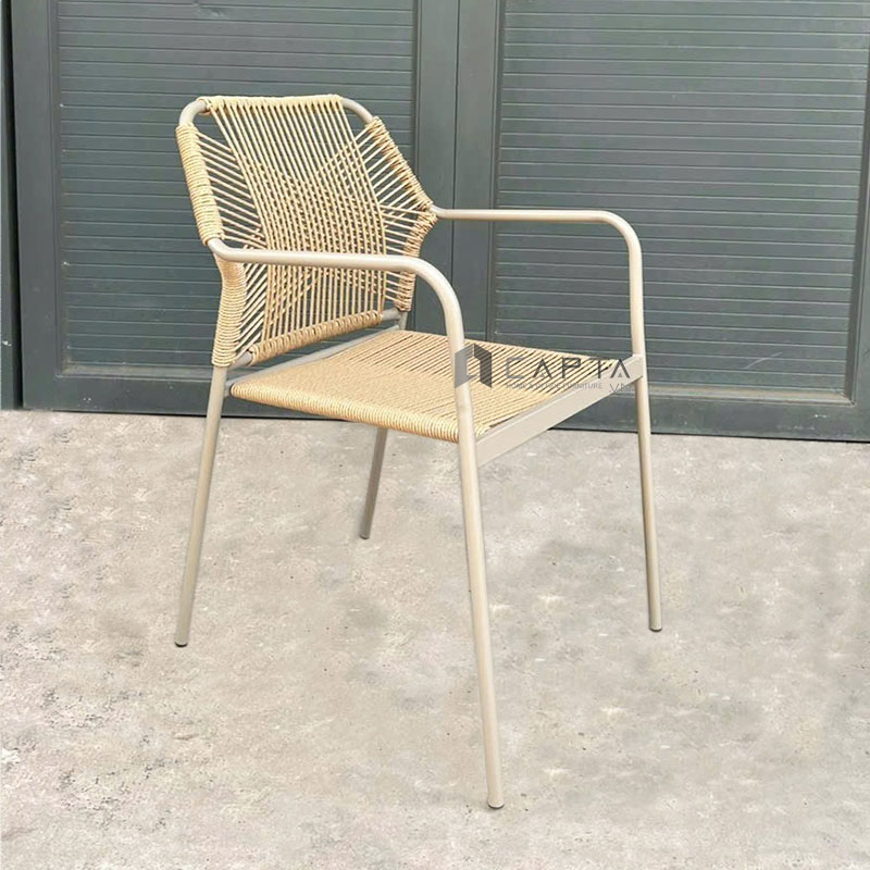 Ghế café sân vườn ngoài trời đan dây CC2031-T Nội thất Capta Ghế thư giãn ban công khung sắt có tay tựa