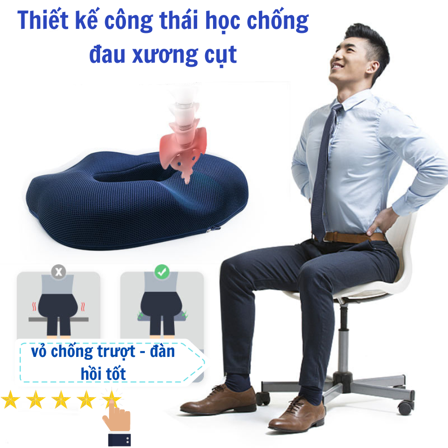 Gối ngồi lót mông y tế chống trĩ, đau xương cụt, ê mỏi mông cho dân văn phòng, lái xe, thu ngân, sinh viên - Hàng nhập khẩu