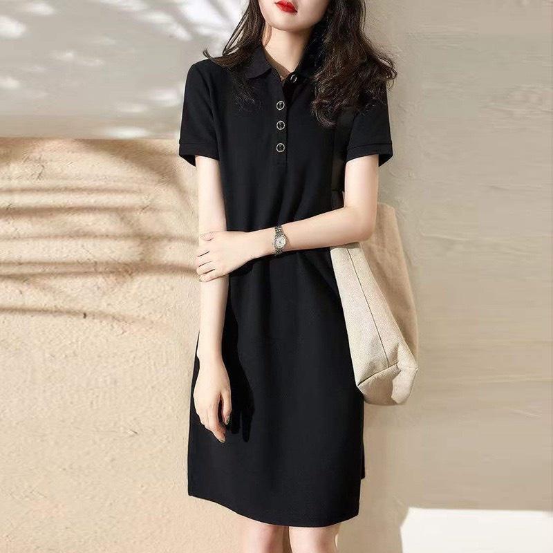 Đầm polo dáng suông cổ sơ mi cộc tay