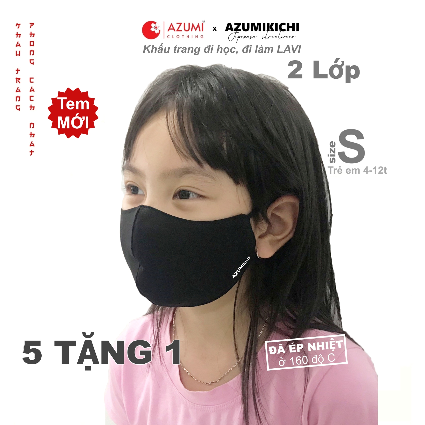 Khẩu trang làm việc LAVI màu xanh đen 5 TẶNG 1, khau trang văn phòng làm bằng vải thun 100% cotton cao cấp, khẩu trang 3d thương hiệu Azumikichi 