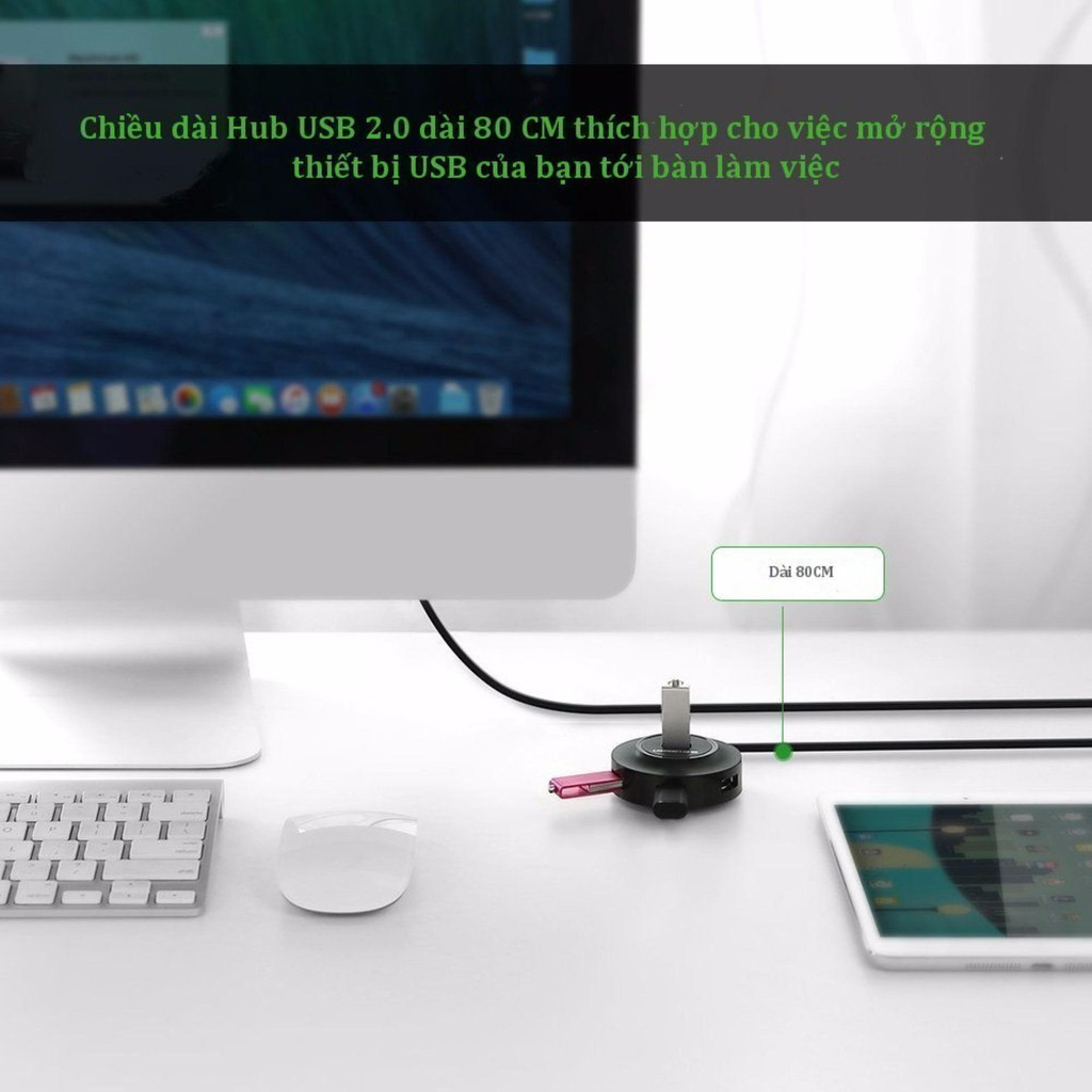Hub USB 2.0 UGREEN CR106 - 4 cổng tốc độ cao, Bảo hành 18 tháng  - Hàng chính hãng
