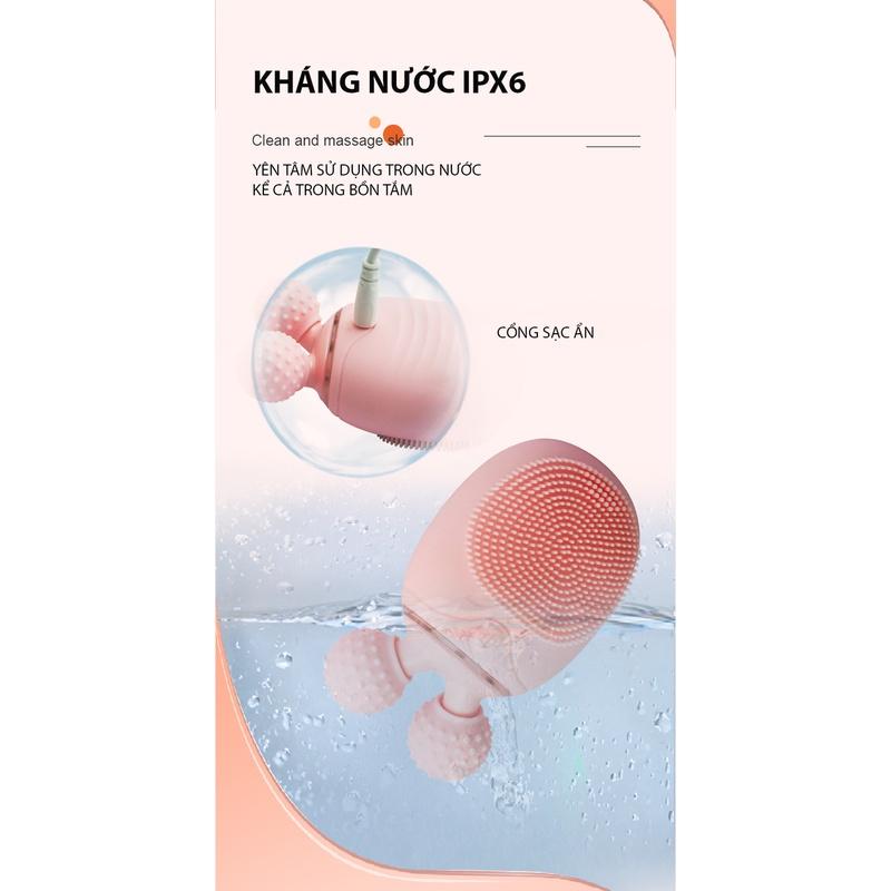 Máy rửa mặt mini cao cấp BOORUI: Rung massage và nâng cơ tạo cằm Vline 3 trong 1,Rửa sạch sâu, ngừa mụn làm đẹp da mặt