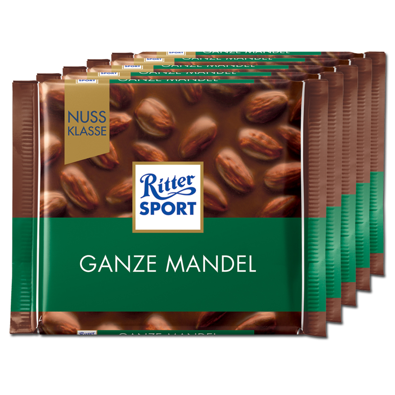 Combo 6 thanh Chocolate Ritter Sport Ganze Mandel nhân Hạnh nhân 100gr