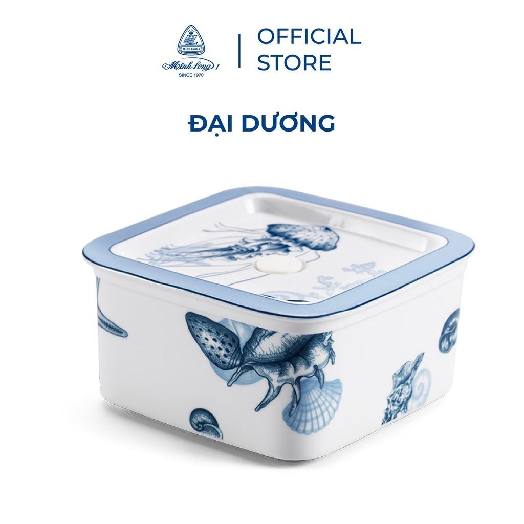 Hộp dưỡng sinh vuông đựng thực phẩm 15 cm + nắp  Dưỡng Sinh Đại Dương Sứ cao cấp Minh Long