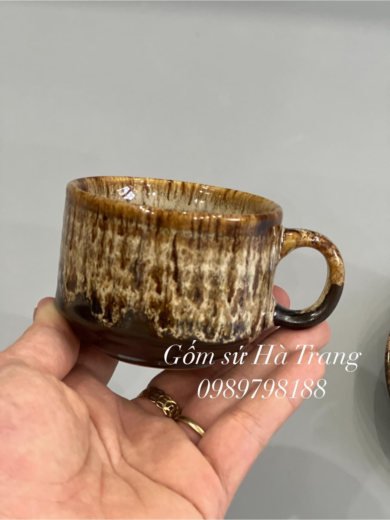 Bộ tách cafe nóng gốm sứ Bát Tràng cao cấp men hoả biến gấm dung tích 150ml