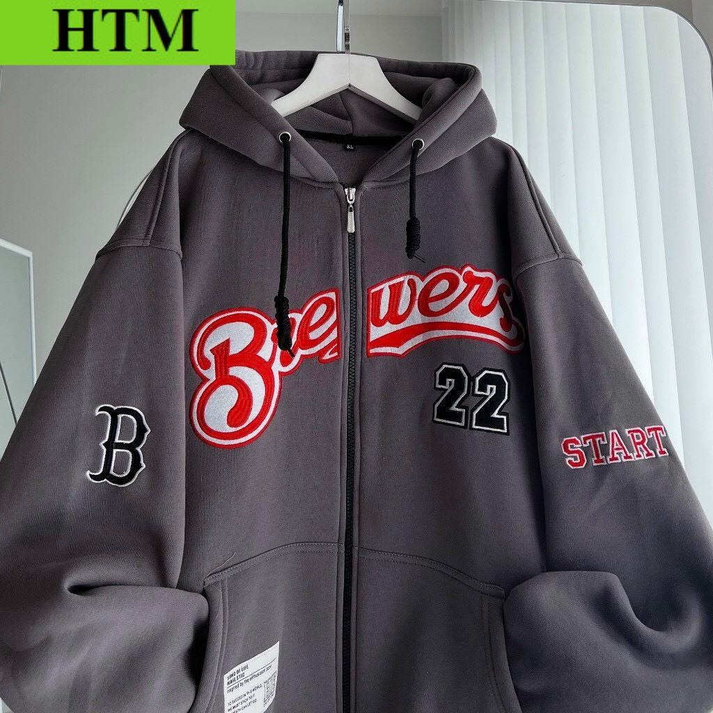 [HOT] Áo Khoác Hoodie Nam Nữ Form Rộng Có Nón Chống Nắng Họa Tiết Tay Kèm Ngực Phối Túi Bụng Mềm Mịn Chống Nắng Tốt  Bao Ngầu HTM FASHION - Grey
