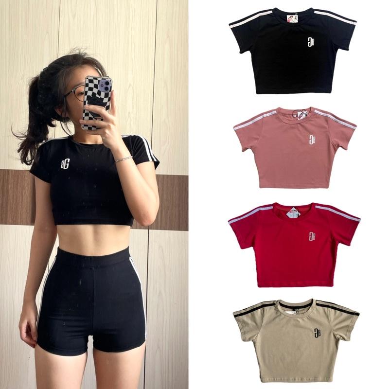 Áo croptop thể thao GB cộc tay ngắn cao cấp nữ tập gym, yoga, đi chơi cực xinh