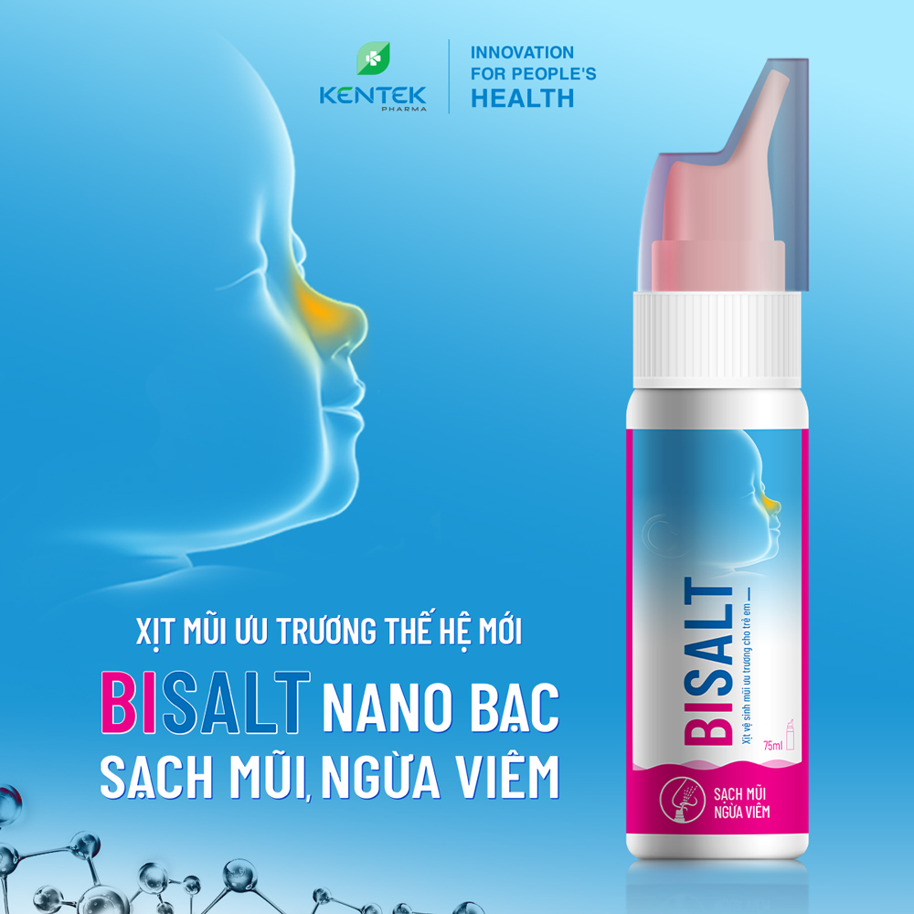 COMBO Hô Hấp, giảm ho, bổ phế, sạch mũi dành cho bé Siro Hedera chai 100ml và Bisalt Nano bạc chai 75ml | Kentek Pharma