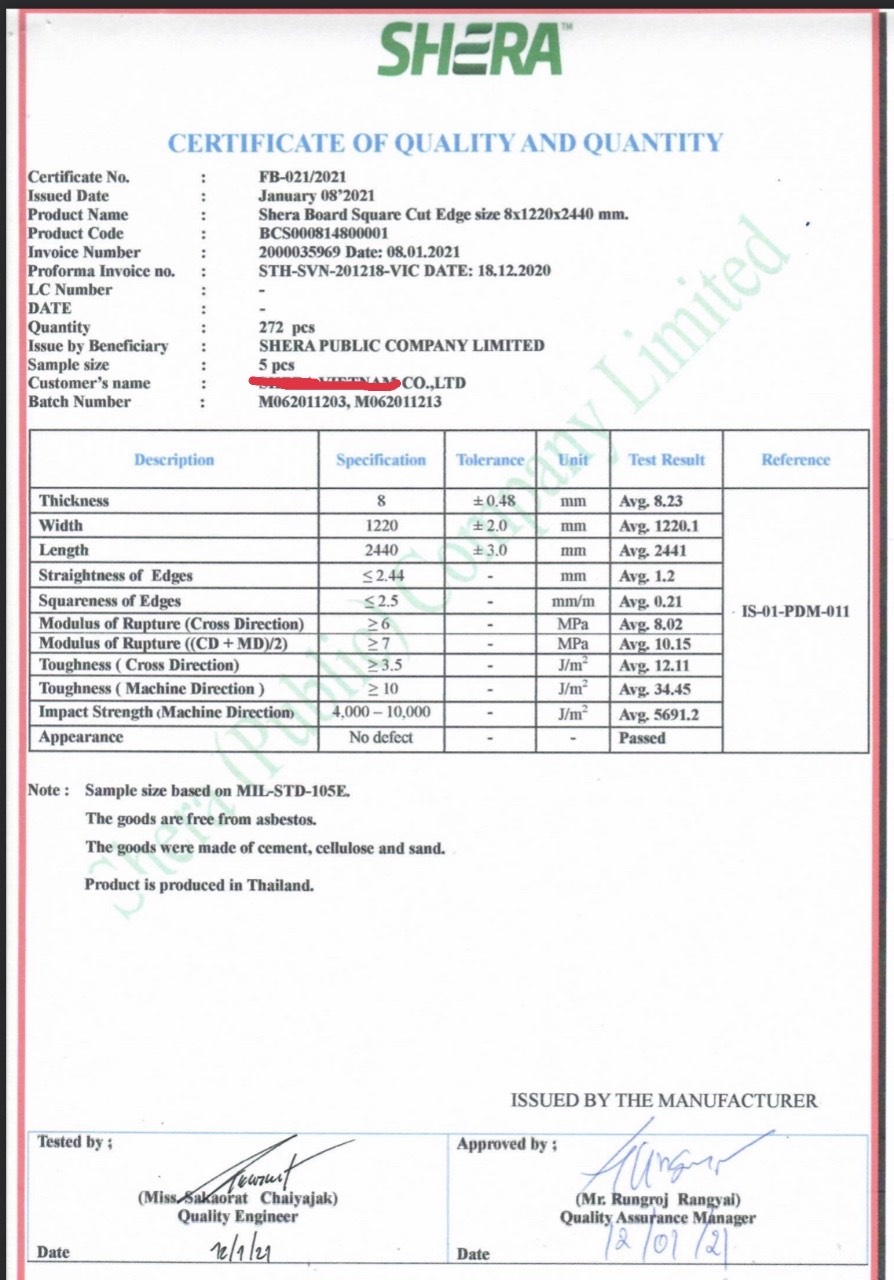 Tấm xi măng Cemboard Thái Lan