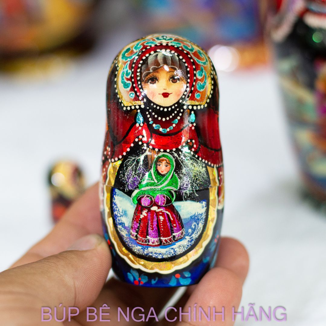 BỘ BÚP BÊ NGA MATRYOSHKA CAO CẤP 5 LỚP 15CM "LỄ HỘI DÂN GIAN MÙA ĐÔNG"