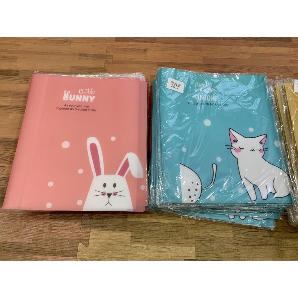 Quyển 60 lá file album đựng giấy tờ, tài liệu học tập, tranh vẽ kích cỡ A4 hình thú Voi, Hươu, Mèo,Thỏ kute