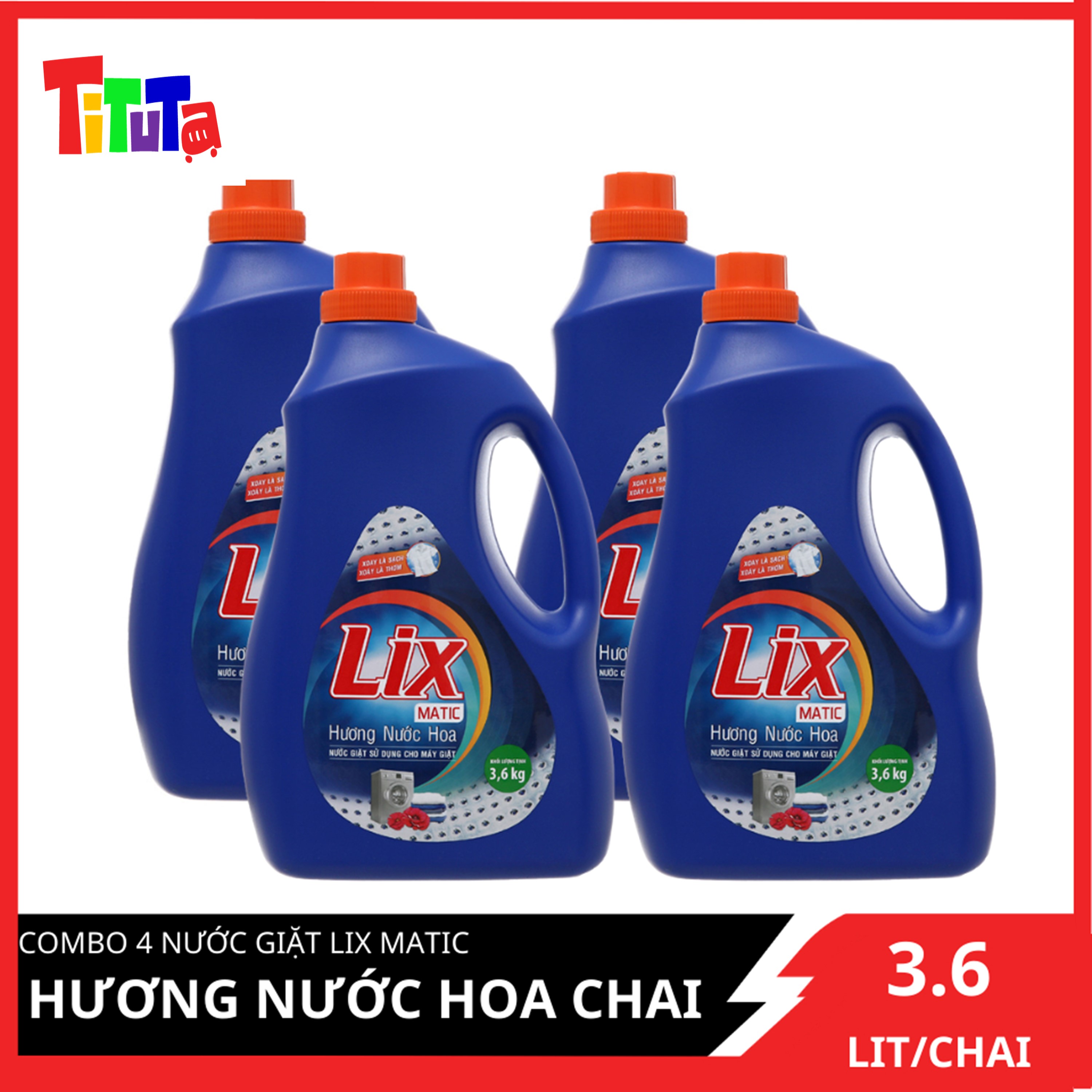 Combo 4 Nước giặt Lix Matic hương nước hoa chai 3.6 lít