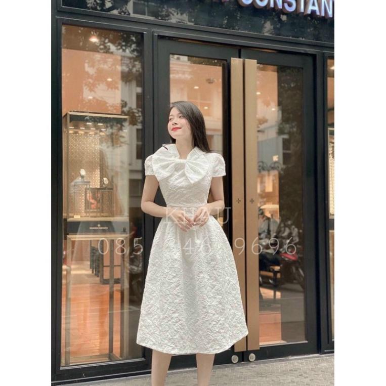 Đầm dự tiệc gấm tay ngắn nơ cổ ivy fashion - size M/L -MS225V đi biển dự tiệc dạo phố bigsize gợi cảm sexy