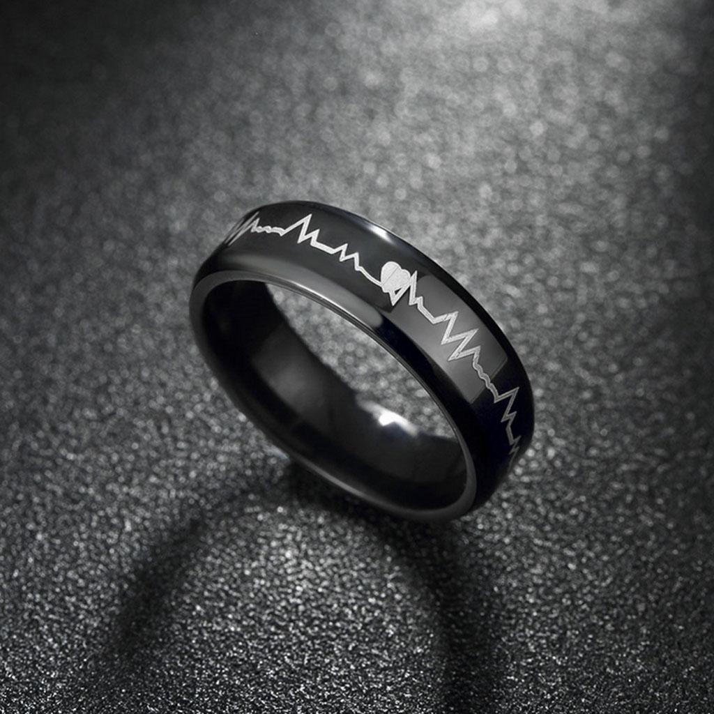 Stainless Steel Heartbeat Wedding Band Engraved Love US 7