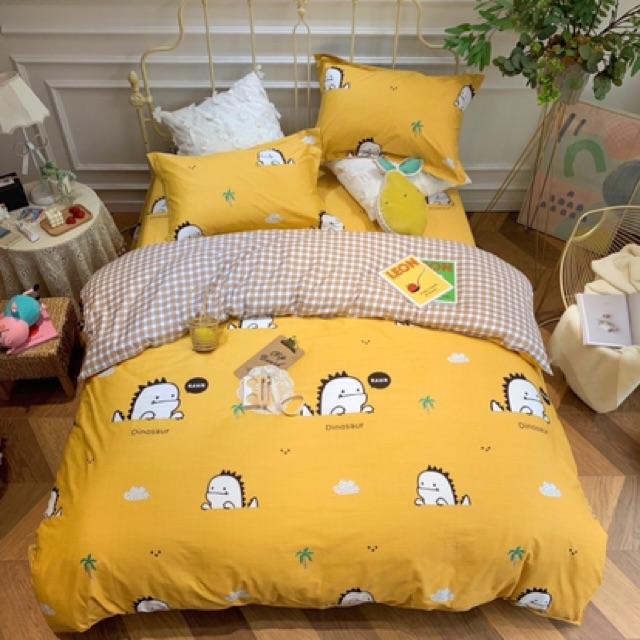 Set Cotton Living Hàn Quốc Hàng Nhập Khẩu Cao Cấp 4 Món Hoa tuylip vàng và thú