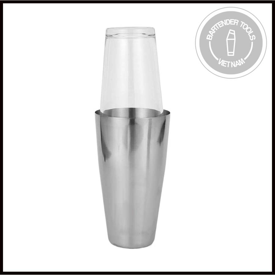 Boston shaker thủy tinh inox 450/800ml - Bình  lắc 2 mảnh inox thủy tinh