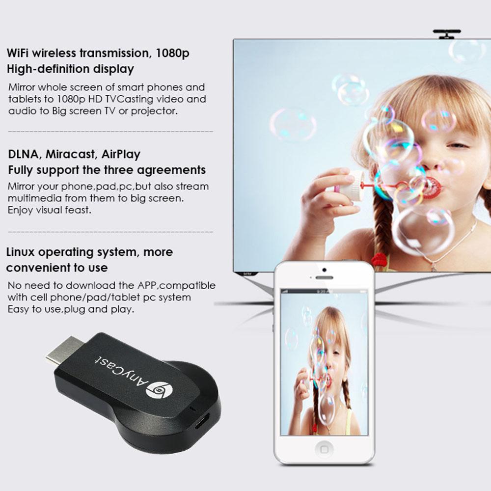 Bộ thu wifi AnyCast EasyCast TV Stick không dây Wi-Fi Full HD 1080P Dongle HD TV Mini PCOTA Miracast DLNA Airplay
