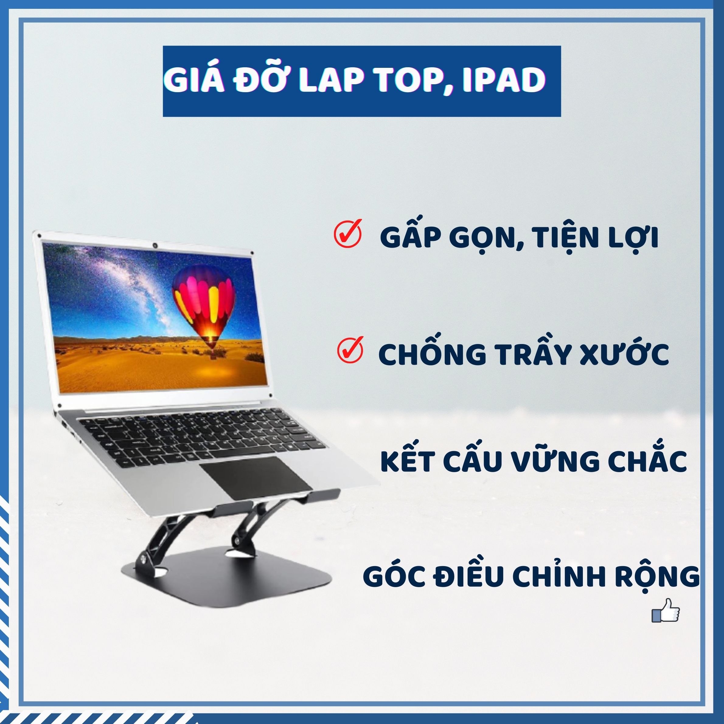 Giá Đỡ Laptop Hợp Kim Nhôm Cao Cấp, Hỗ Trợ Tản Nhiệt, Chống Trơn Trượt Tiện Lợi Dành Cho Laptop 10-17inch