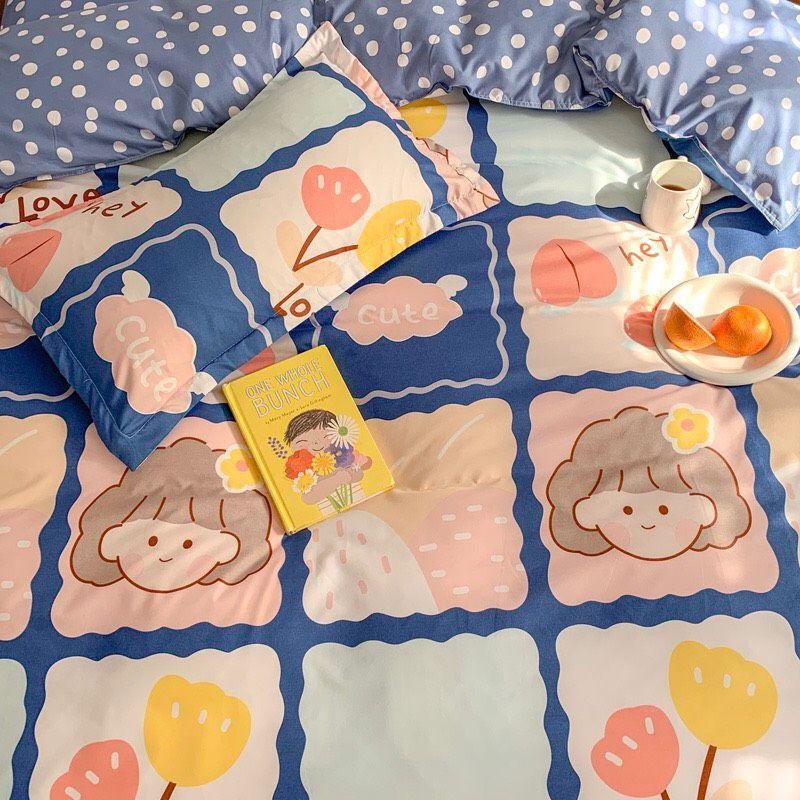 Bộ chăn ga gối bé tóc nâu Cotton Poly cao cấp GenZ Bedding, chăn ga Hàn Quốc, miễn phí bo chun ga giường theo yêu cầu