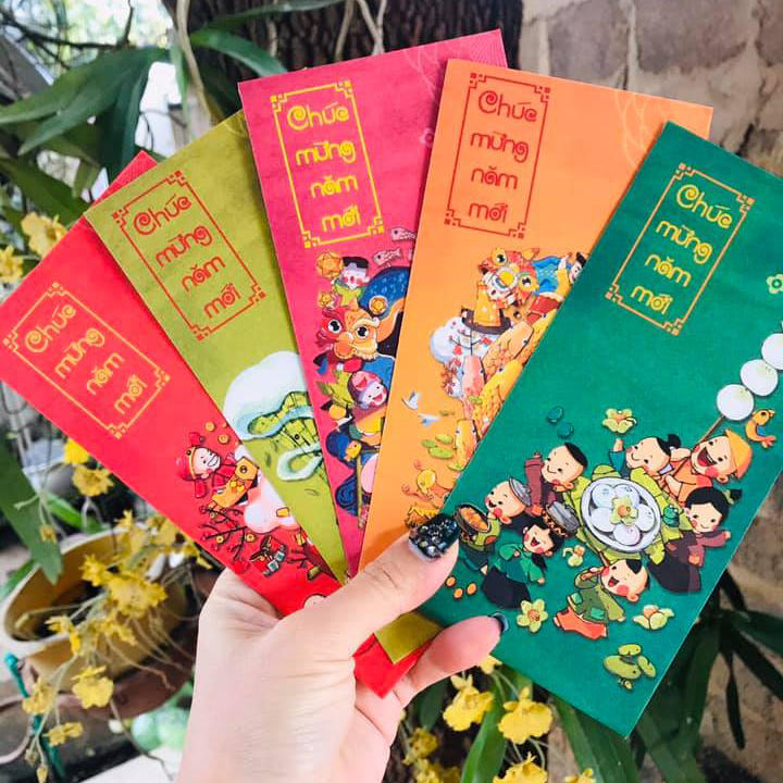 Set 10 bao lì xì 2020 Chúc Mừng Năm Mới họa tiết Tết Cổ Truyền