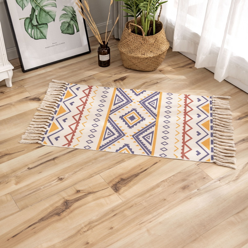 Thảm Canvas Tua Rua Trải Chân Giường Boho Trang Trí Phòng Ngủ