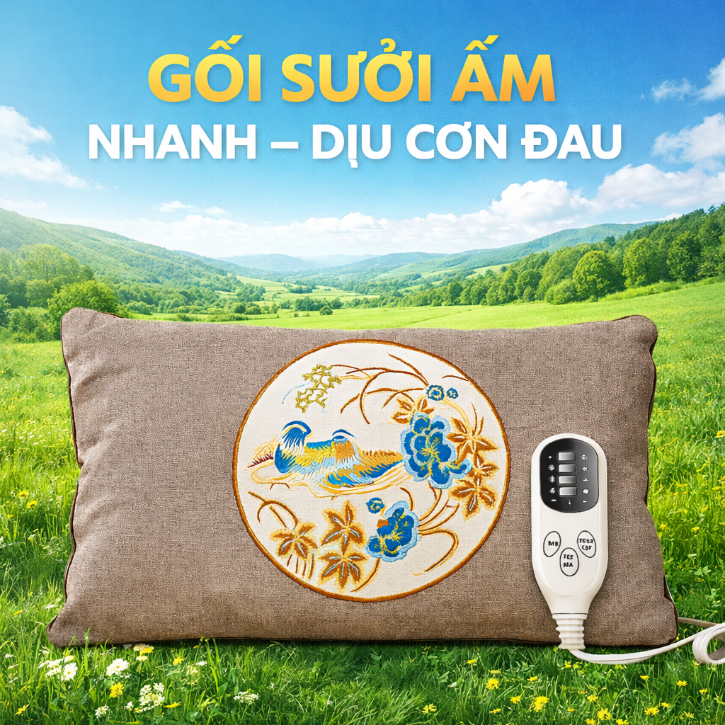 Gối Ngải Cứu Sưởi Ấm Cao Cấp – Hương Dịu Nhẹ, An Toàn Cho Gia Đình