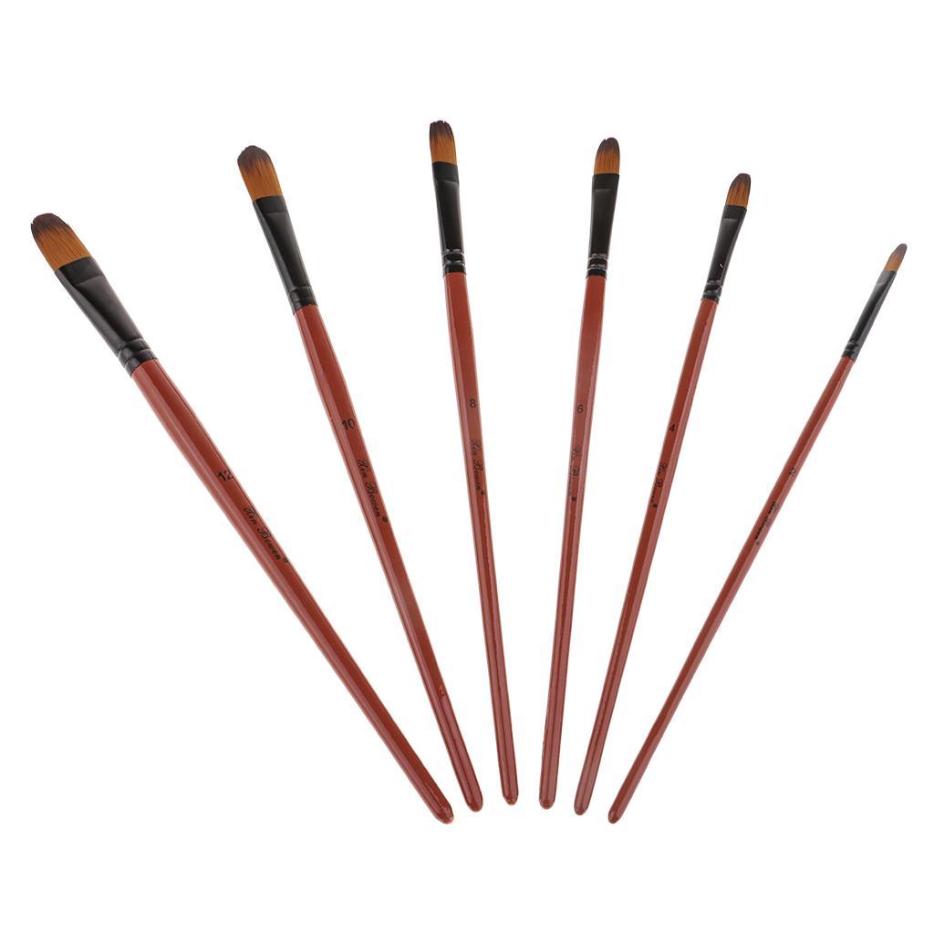 6 Sizes Professional Angular Paint Brush Nylon Hair Angled Paint Brushes Set Art Paintbrush for Artist Watercolor, Acrylic, Gouache, Oil Painting