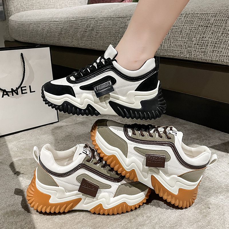 Giày thể thao nữ đế phân tầng 2 màu cao 5cm, giày sneaker tăng chiều cao