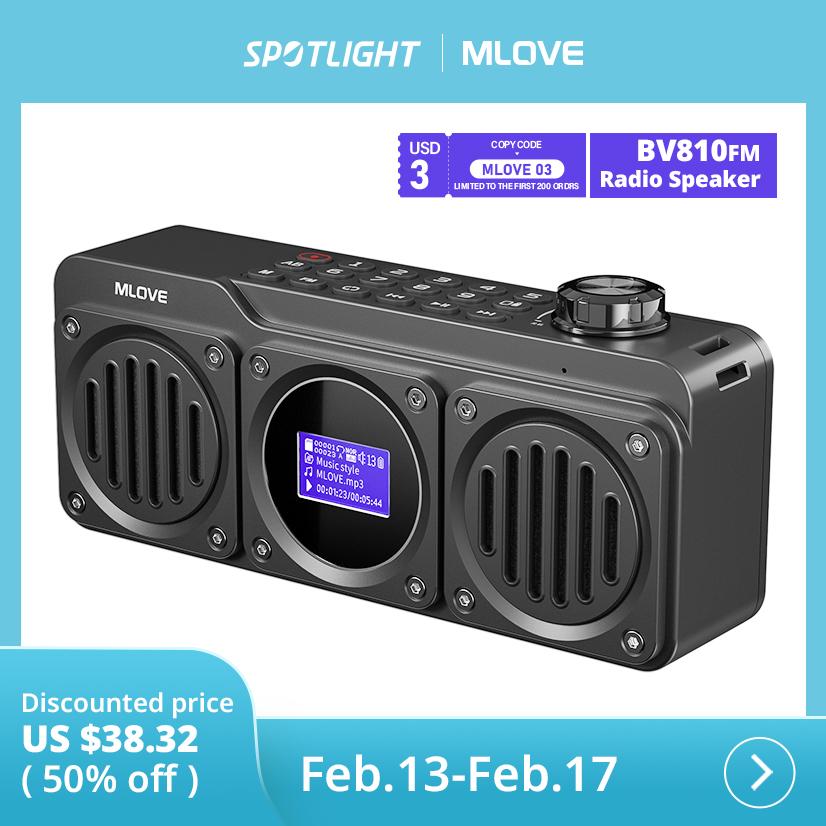 Mlove bv810 loa bluetooth di động với đài FM, loa chống nước, màn hình LCD, cuộc gọi miễn phí HD, Micro SD Card Slot Màu