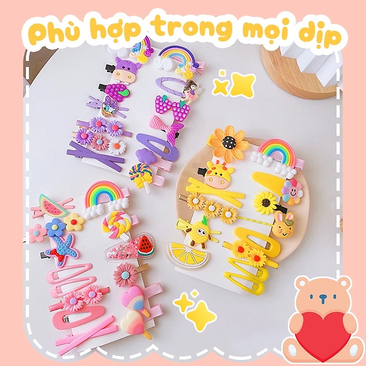 Set 12-14 kẹp tóc cho bé dễ thương nhiều mẫu lựa chọn
