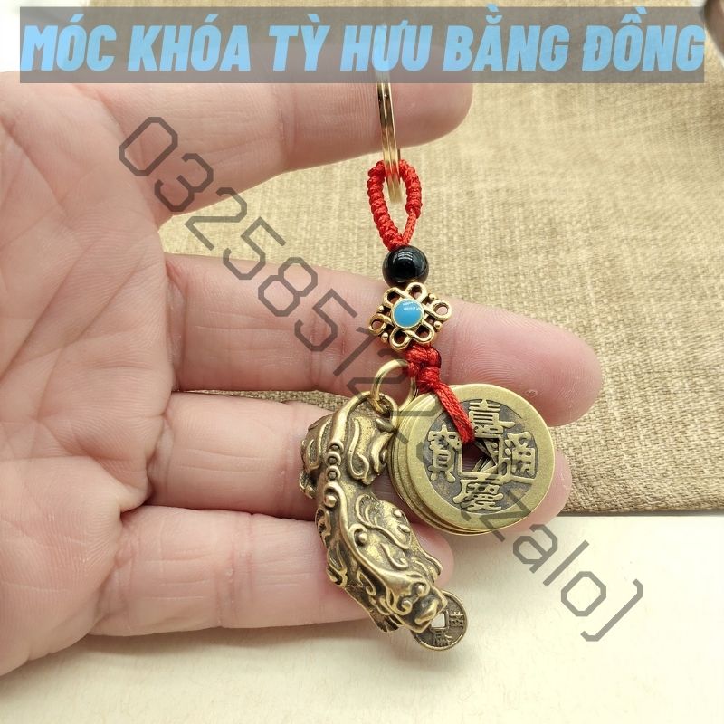 Móc Khóa Tỳ Hưu Kèm Xu Ngũ Đế Treo Xe Máy, Ô Tô, Túi Xách Phong Thủy May Mắn