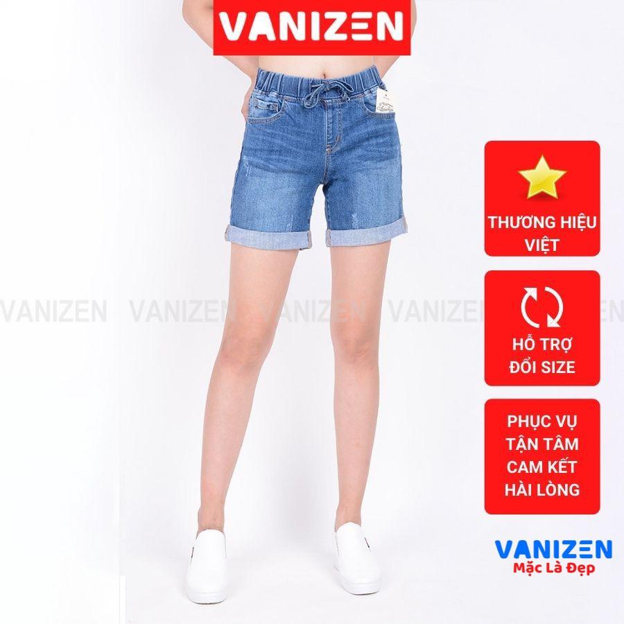 Quần short jean nữ ngắn đẹp lưng cao cạp chun xước nhẹ hàng hiệu cao cấp mã 449 VANIZEN