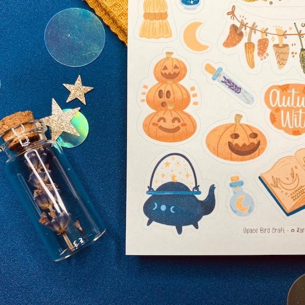 Sticker sheet autumn witch - chuyên dán, trang trí sổ nhật kí, sổ tay | Bullet journal sticker - unim056