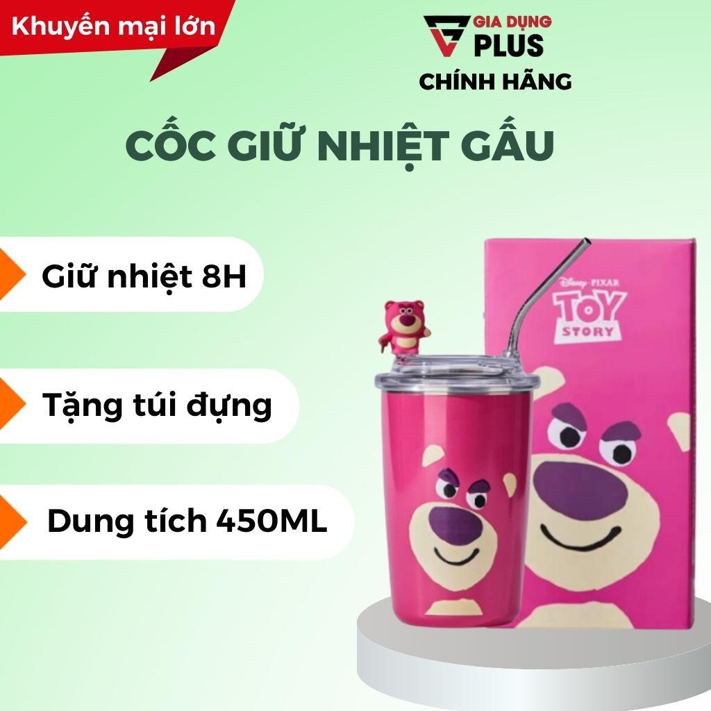 Ly giữ nhiệt gấu dâu Lotso, cốc uống nước giữ nhiệt có tặng kèm ống hút dung tích 450ml chất liệu inox không thấm mồ hôi
